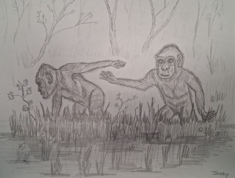 Esboço das duas pequenas criaturas do Pé Grande (Bigfoot) por Jason Overly.
